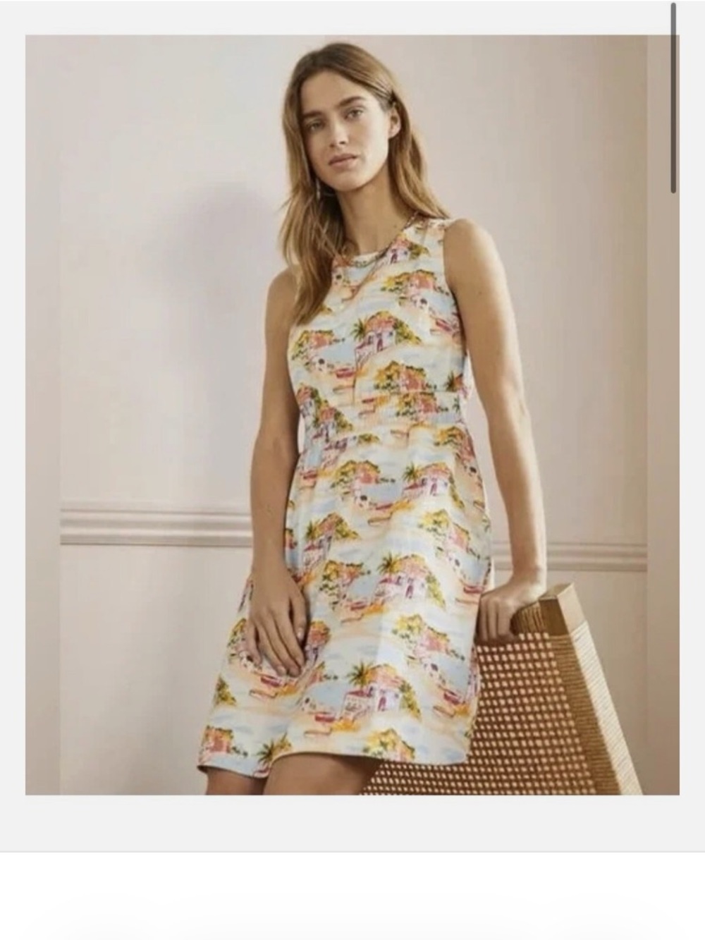 NWT Boden Smocked Waist Mini Dress with pockets. Paradise Bay print, Size 18.